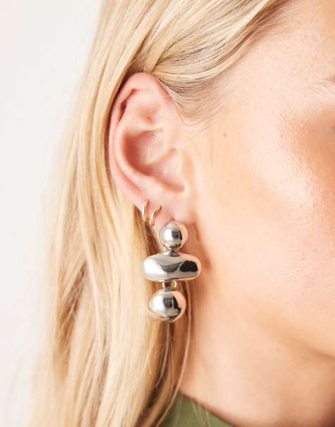 DesignB London statement drop earrings in silver - view 1