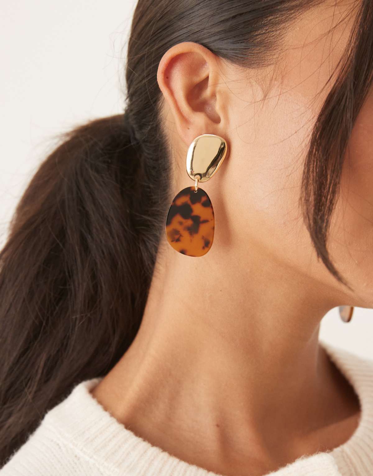 DesignB London statement drop stud earrings in gold and brown tortoiseshell
