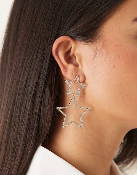 DesignB London statement embellished star drop earrings in gold tone - view 1