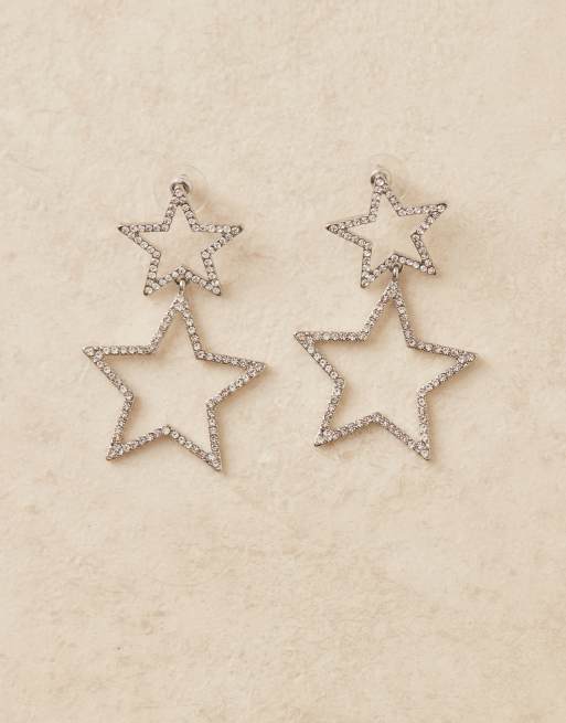 DesignB London statement embellished star drop earrings in silver tone, 2 of 3