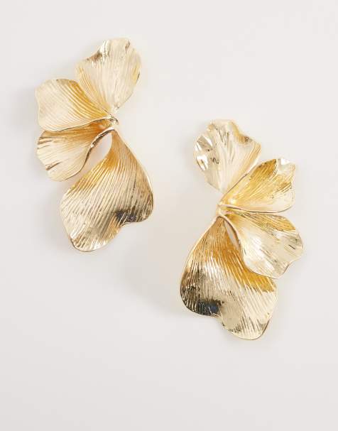 DesignB London statement flower earrings in gold - view 1