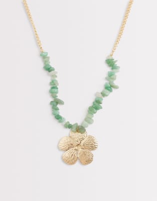Designb London Statement Flower Pendant Beaded Necklace In Gold