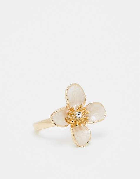DesignB London statement flower ring in pale pink and gold - view 1