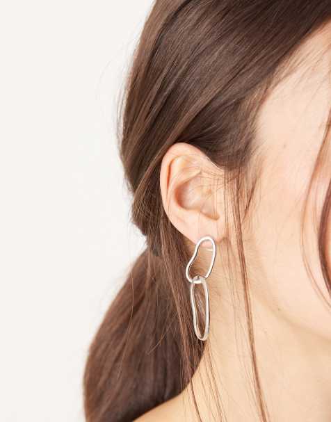 DesignB London - Statement gesmolten oorknopjes met dubbele ring in zilver - view 1