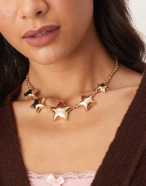 DesignB London statement gradient star necklace in gold - view 1