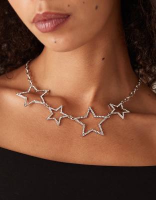 DesignB London - Statement-Halskette in Silberoptik mit Stern-Gliedern