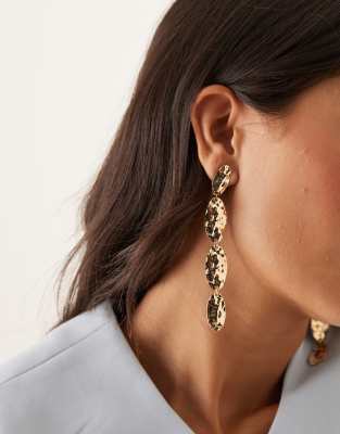 statement hammered drop earrings in gold