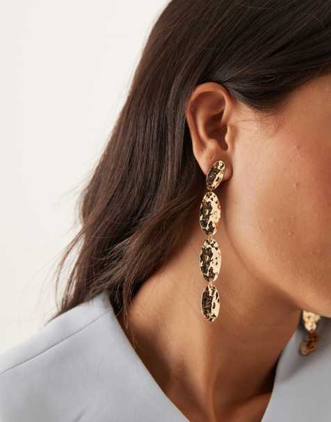 DesignB London statement hammered drop earrings in gold - view 1