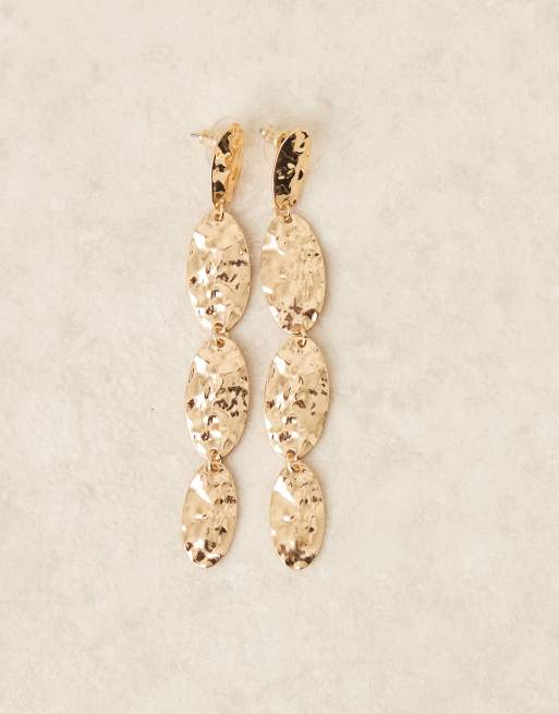 DesignB London statement hammered drop earrings in gold