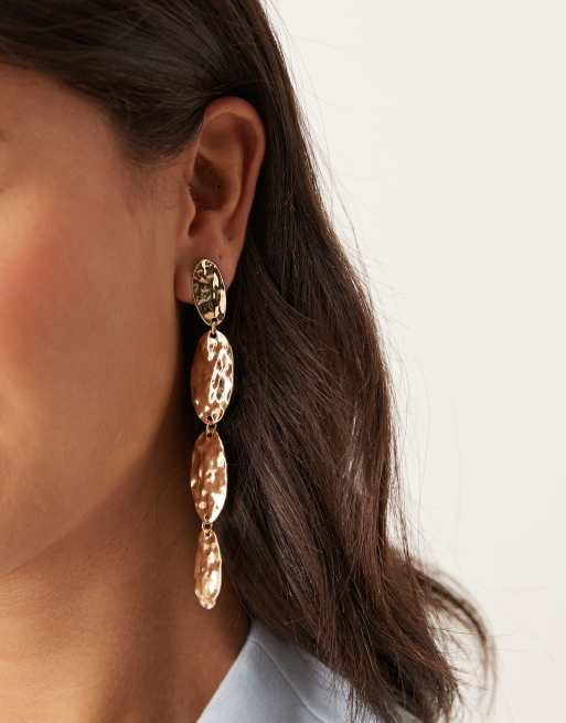 DesignB London statement hammered drop earrings in gold