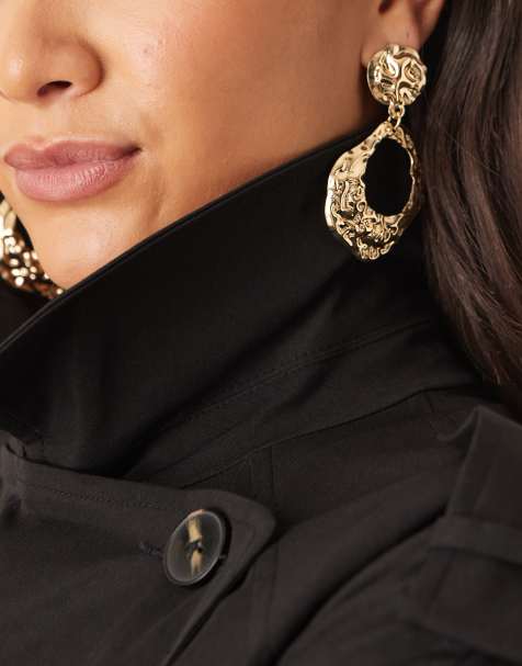 DesignB London statement hammered drop earrings in gold - view 1