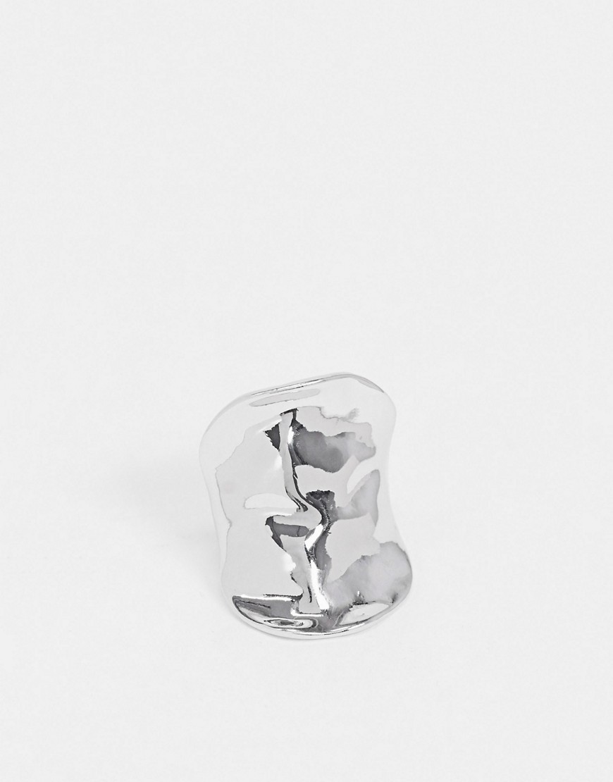 Designb London Statement Hammered Ring In Silver
