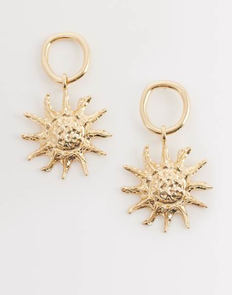 DesignB London statement hammered sun earrings in gold - view 1