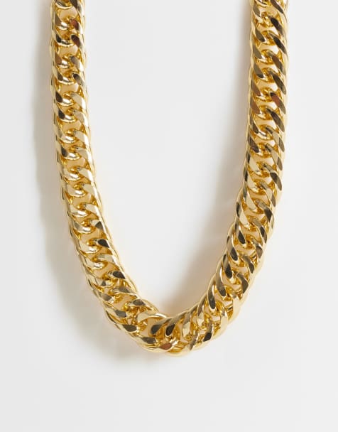 DesignB London statement intertwined curb chain necklace in gold - view 1