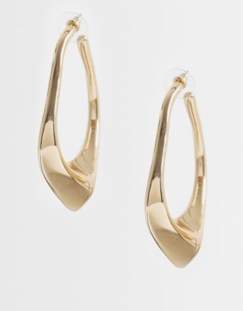 DesignB London statement irregular hoop earrings in gold - view 1