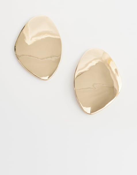DesignB London statement irregular stud earrings in gold - view 1