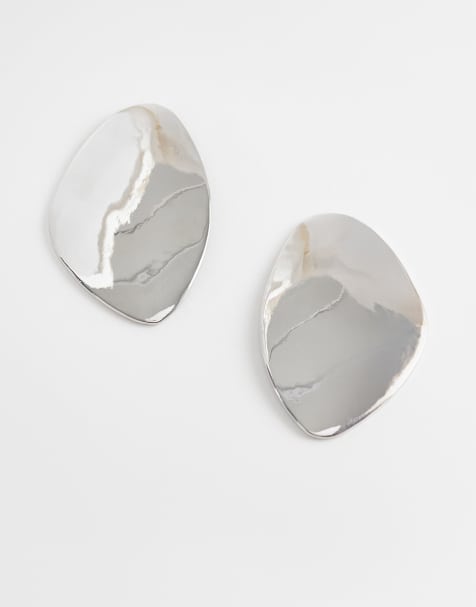 DesignB London statement irregular stud earrings in silver - view 1