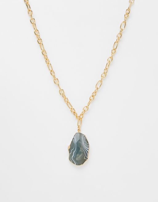 DesignB London - Statement ketting met imitatie-halfedelsteen in goud 