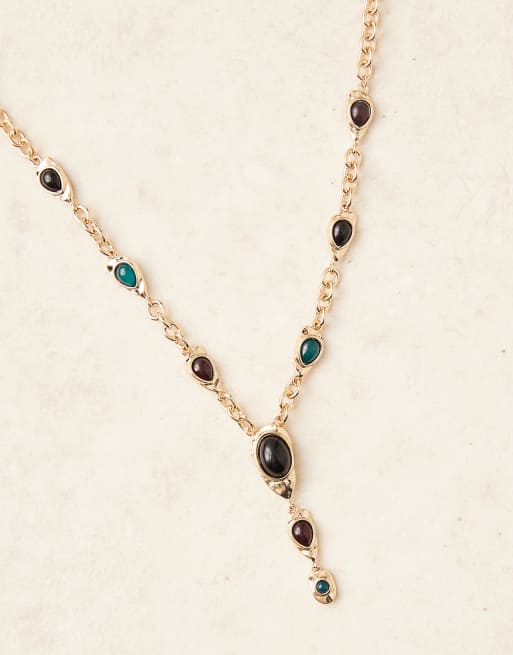 DesignB London - Statement lariat-ketting met edelstenen in goud, 2 van 3