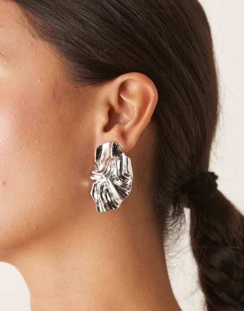 DesignB London statement molten stud earrings in silver - view 1