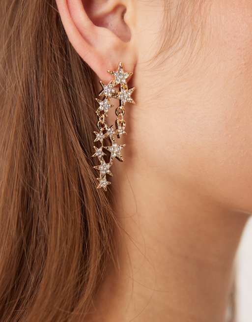DesignB London - Statement oorbellen met meerdere sterretjes met versiering in goud, 2 van 3