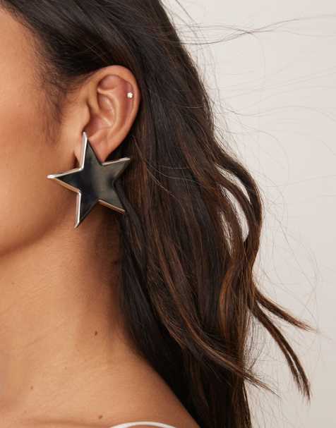 DesignB London - Statement oorbellen met stervorm in zilver - view 1