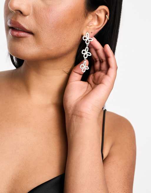 DesignB London - Statement oorbellen met vlindervormen met stras in zilver