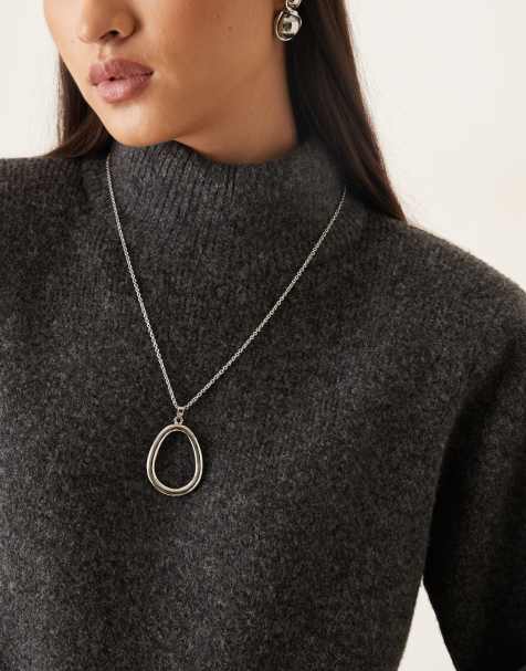 DesignB London statement pendant necklace in silver - view 1