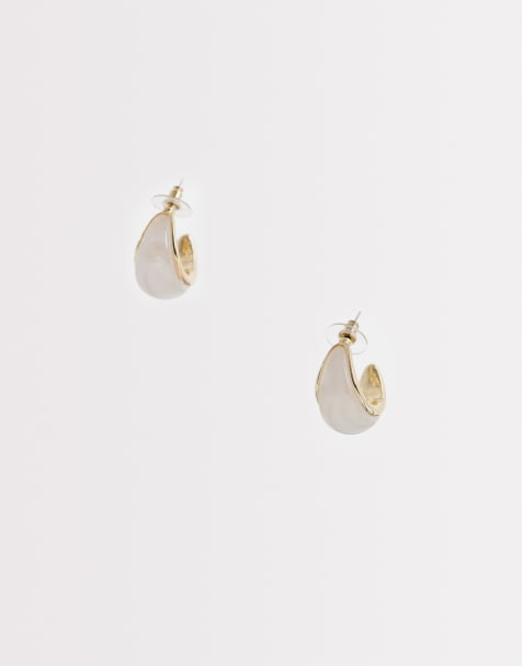 DesignB London statement resin hoop earrings in white and gold - view 1