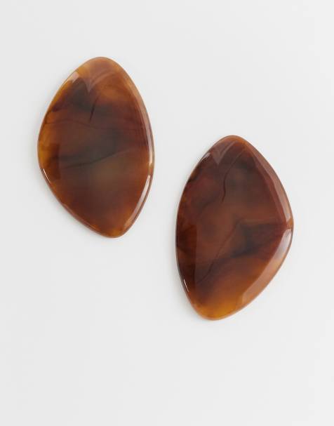 DesignB London statement resin stud earrings in brown - view 1