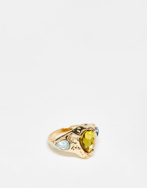 DesignB London - Statement ring met sierstenen in goud