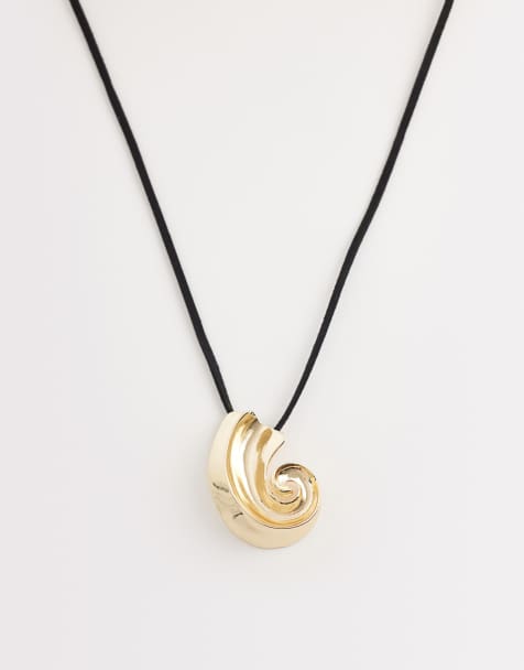 DesignB London statement shell cord necklace in gold - view 1
