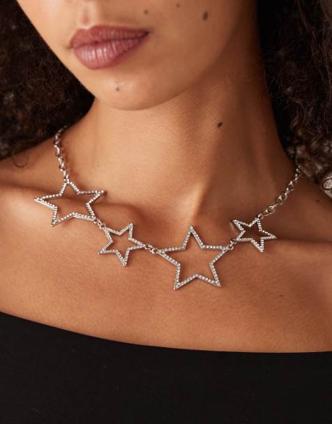 DesignB London statement star necklace in silver tone - view 1