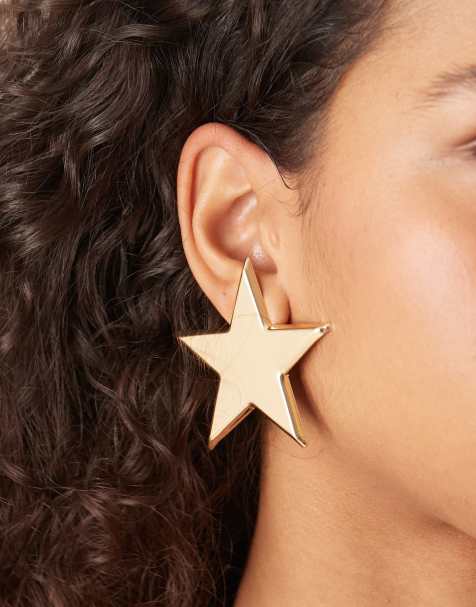 DesignB London statement star stud earrings in gold - view 1