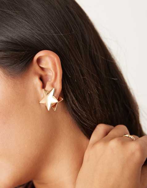 DesignB London statement star stud earrings in gold - view 1