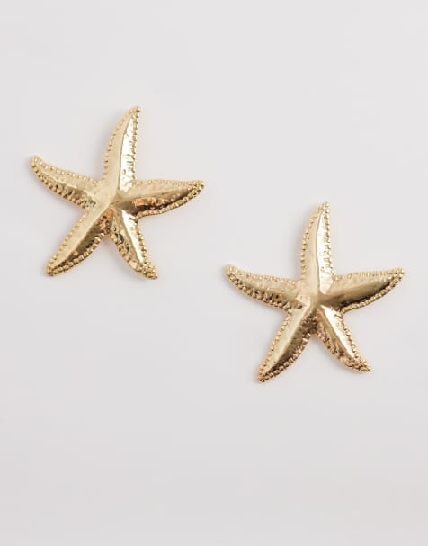 DesignB London statement starfish earrings in gold tone - view 1