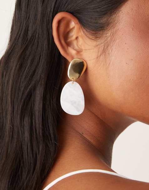 DesignB London statement stud earrings in gold and white stone - view 1