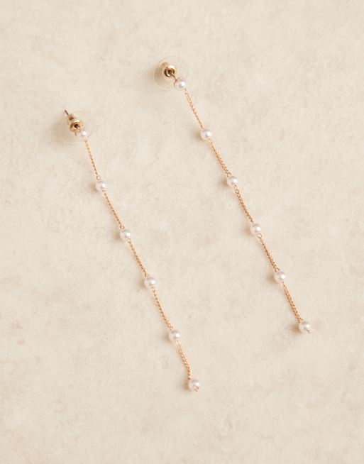 DesignB London stationed pearl drop earring in gold, 3 of 3