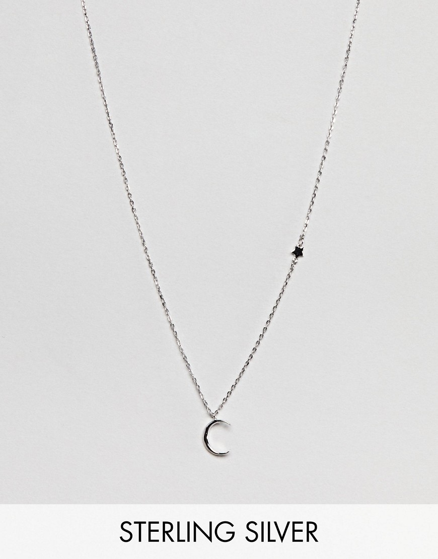 DesignB London Sterling Silver Crescent Moon Necklace