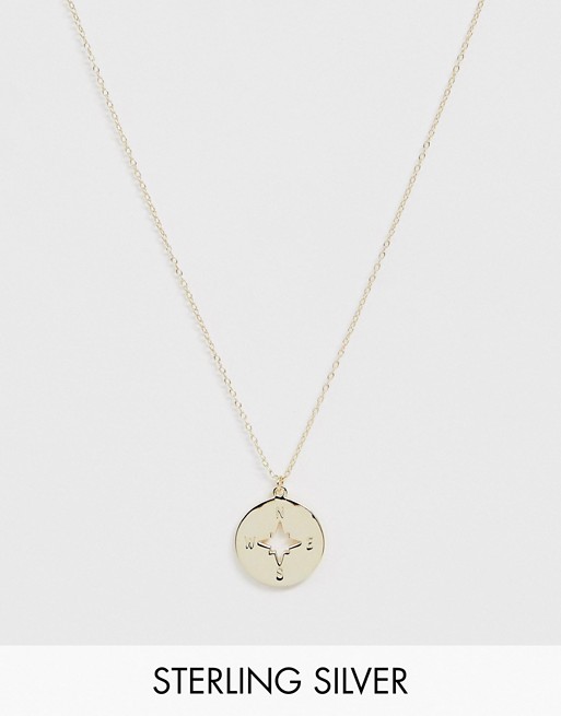 DesignB London sterling silver gold plated compass pendant necklace