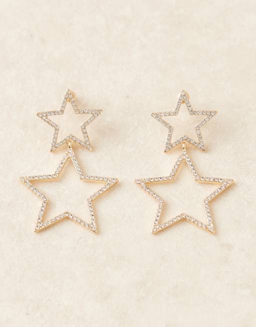 DesignB London - Stervormige statement oorhangers met versiering in goud, 3 van 3