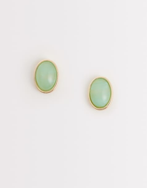 DesignB London stone stud earrings in mint and gold - view 1