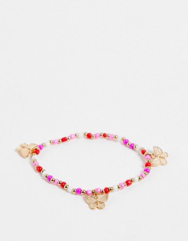 DesignB London stretch bracelet with butterfly shape charms