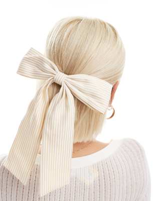 DesignB London stripe hair bow in yellow and white