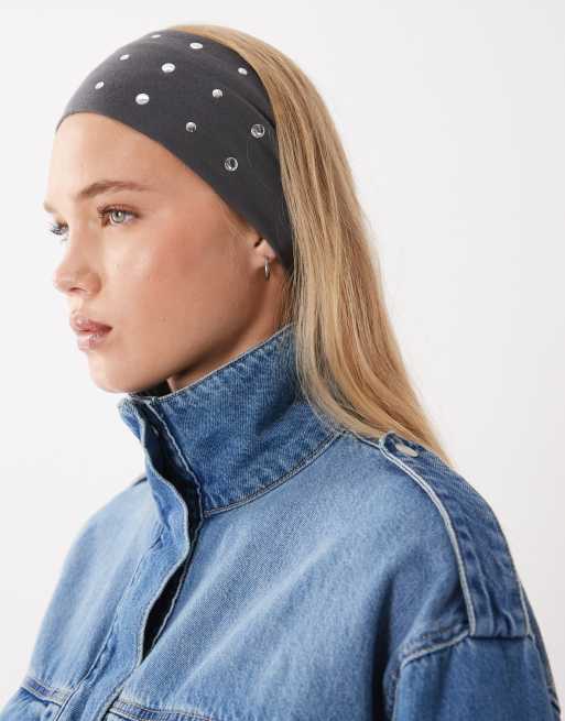 DesignB London studded stretched headband in grey, 3 of 3