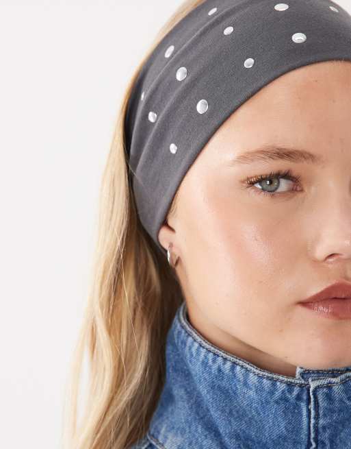 DesignB London studded stretchy headband in gray, 2 of 3