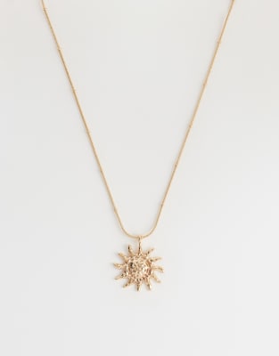 Designb London Sun Pendant Necklace In Gold