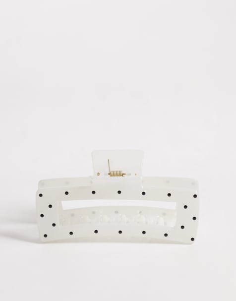 DesignB London – Svart och vit, prickig, extra stor hårklämma - view 1