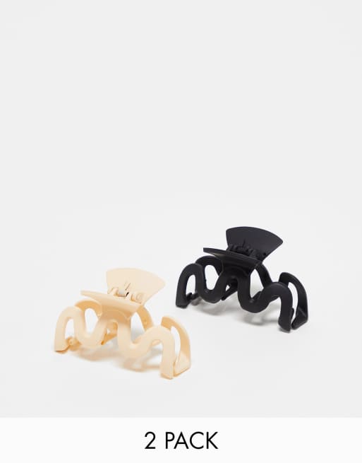 DesignB London – Svarta och gräddvita hårklämmor med vriden design, 2-pack