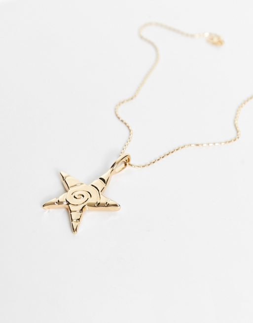 DesignB London swirl texture star pendant necklace in gold, 2 of 4